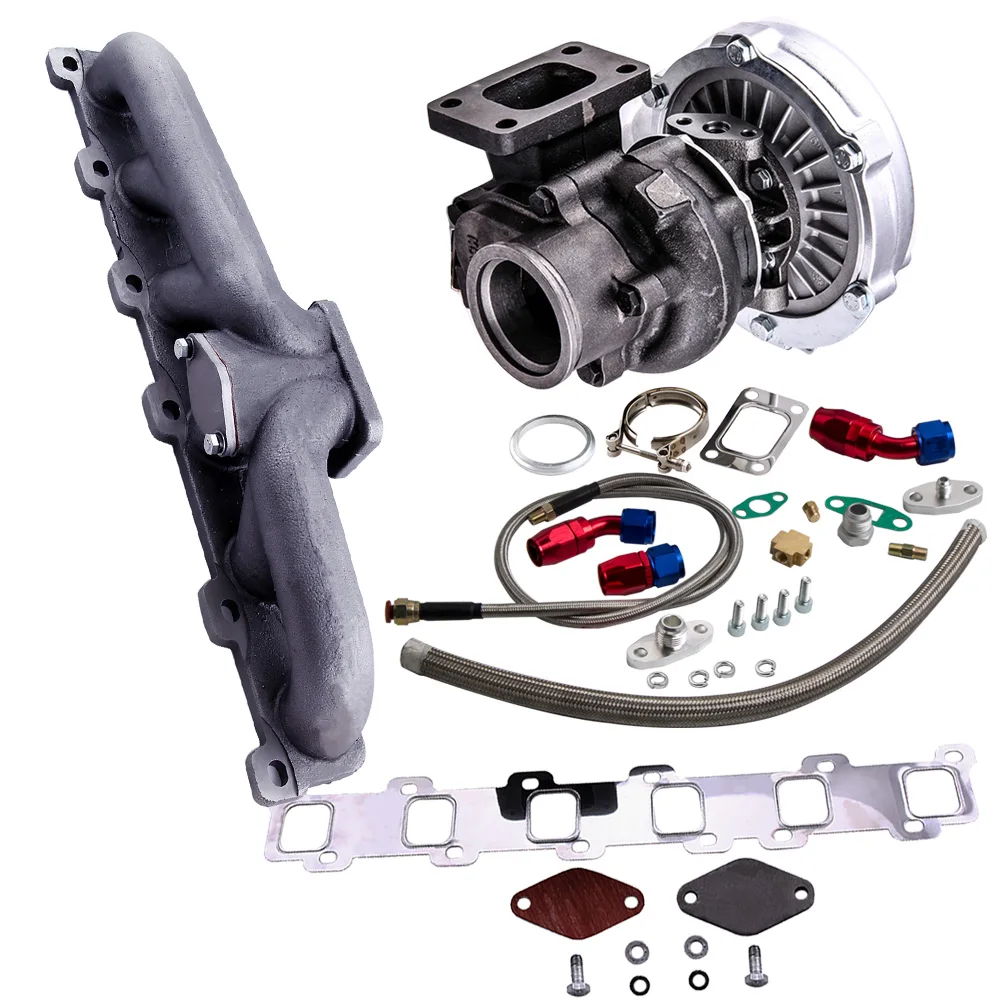 

T3 T4 Turbo Exhaust Manifold +Oil Return Feed Line Kit For Nissan Patrol Safari GQ TD42 Turbocharger KIT Turbine T3 Flange