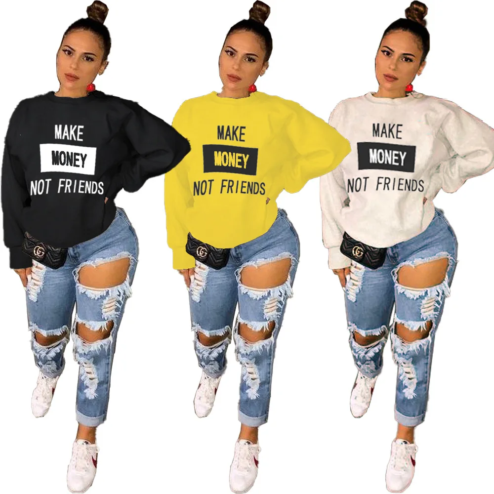 

21WJ5119 Модный женский спортивный Топ с длинным рукавом и модными буквами на осень и зиму