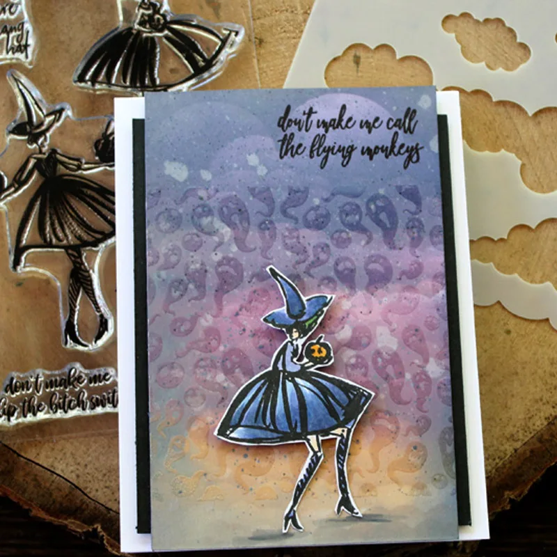 Прозрачные штампы ведьмы с тыквой для изготовления открыток своими руками