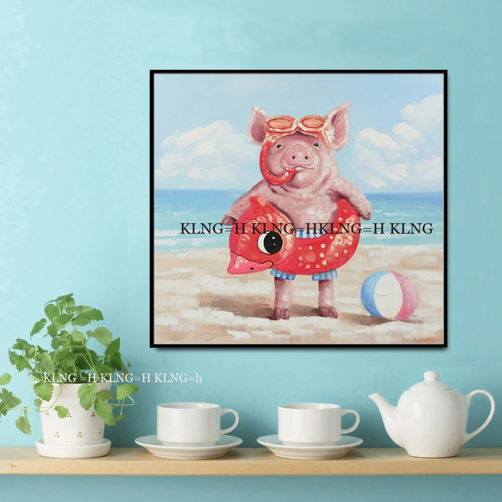 Ручная роспись абстрактные Животные Одежда очки свинка прекрасная картина