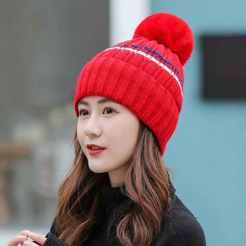 

1PC Kawaii Wool Splicing Thickness Patchwork Hat For Women Winter Accessories Outdoor Windproof Hat Free Size Girl Gift