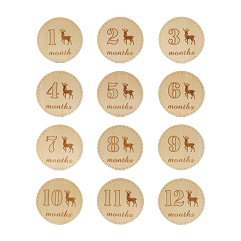 

Baby Milestone Card Wooden Commemorate Infant Birth Monthly Recording Discs Newborn Shower DIY Gifts Photography Props G99C