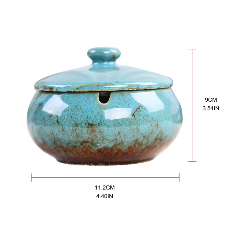 

Transmutation Glaze Ceramic Ashtray with Lids, Windproof, Cigarette Ashtray Holder for Home Office Decoration