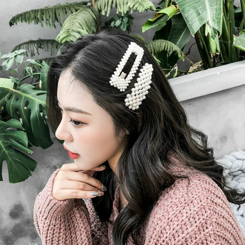 

2pc Fashion Pearl Hair Clip for Women Elegant Korean Design Snap Barrette Stick Hairpin Hair Styling Accessories