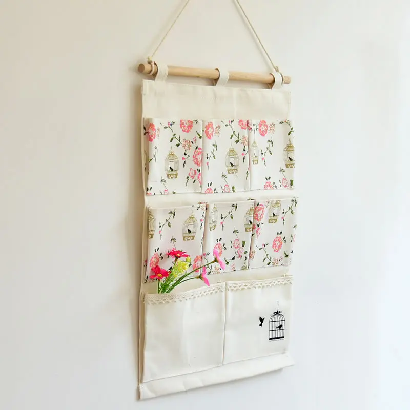 

New Fashion Cage flower printing multifunctional storage hanging bag 8 pocket for sundries makeup organizer girl room wall decor