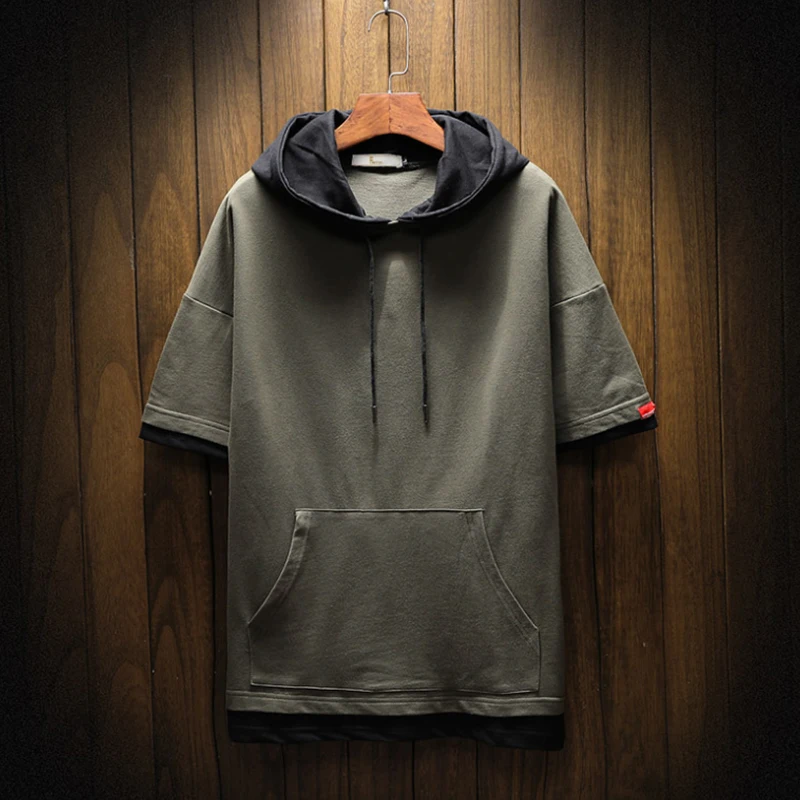 

Mens Tees Summer Men Short Sleeve Sweatshirt Hooded T Shirt Male Hip Hop Streetwear Sports Wear Tracksuit Tops Tees 4XL