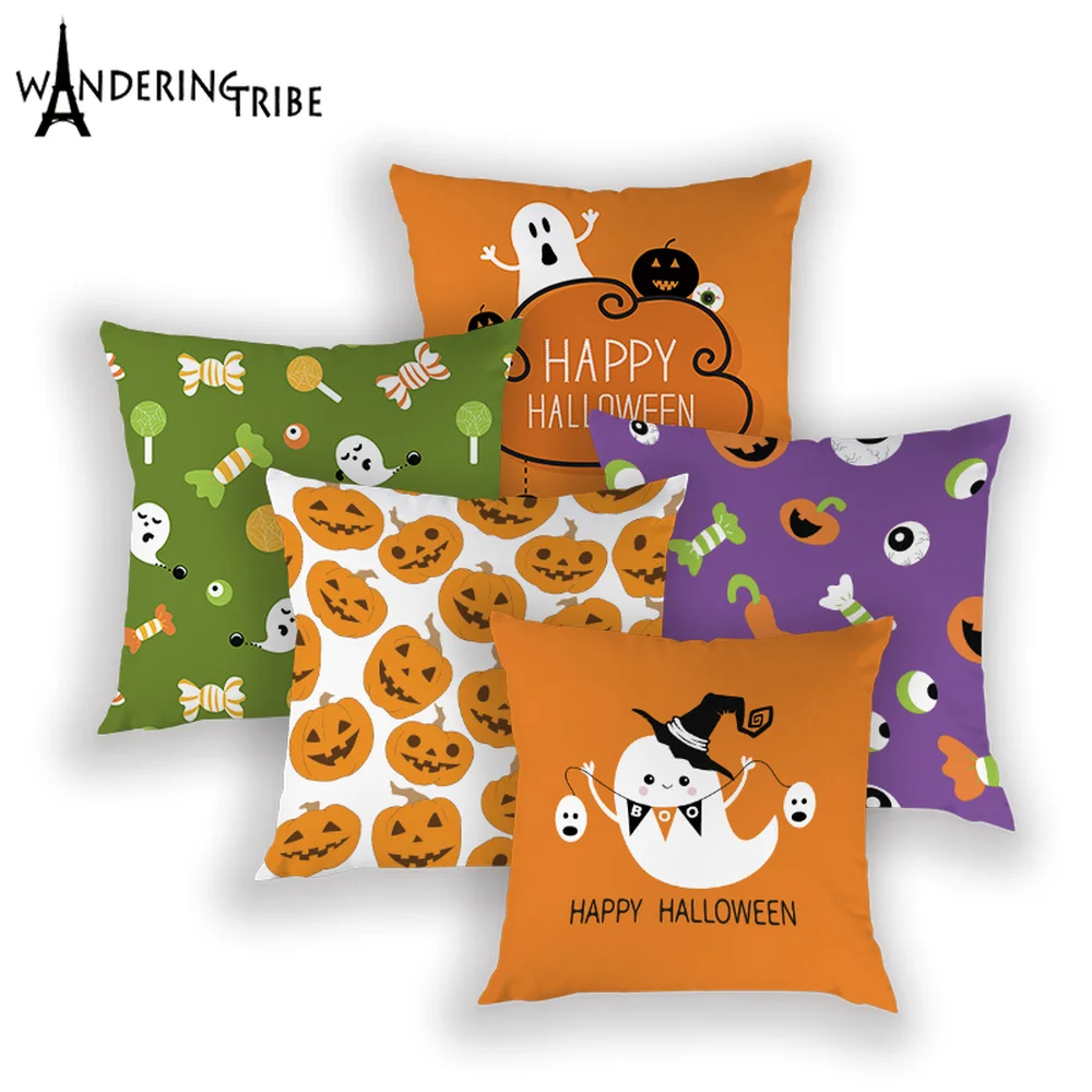 

Happy Halloween Cushion Cover Trick or Treat Pumpkin Decor Throw Pillow Case Fall Ghosts Horror White Pillows Covers Cushions