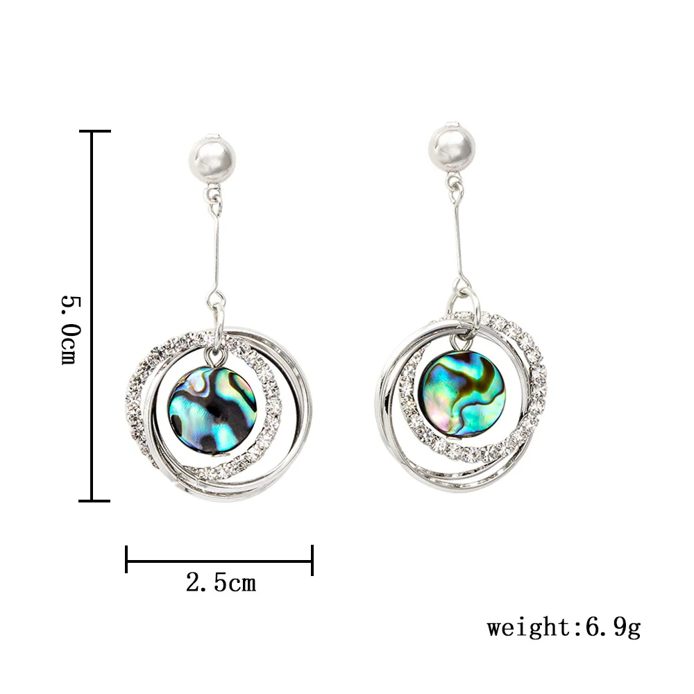 Fashion Color Abalone Shell Earring Double Circle Zircon Crystal Long Drop Geometric color Gold Bohemia Jewelry | Украшения и