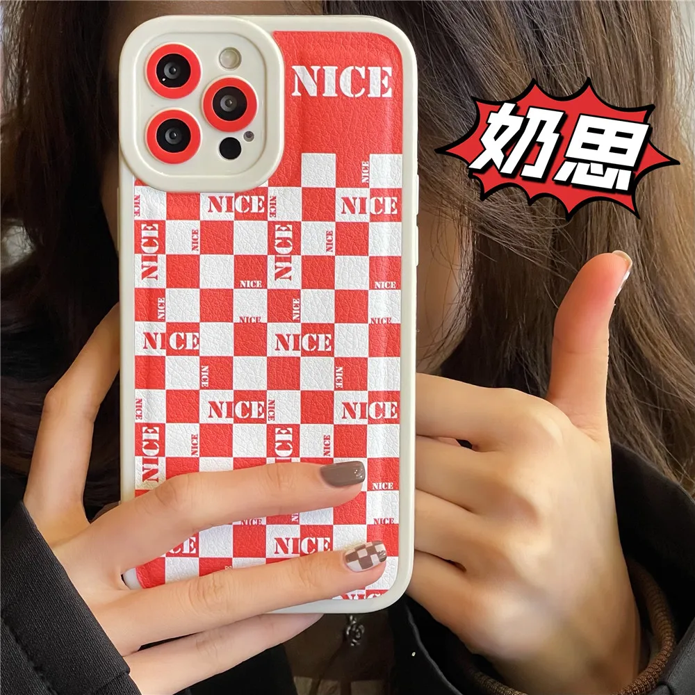 

Nice Letter Lattice Cartoon Phone Case For iPhone 13 12 11 PRO MAX XS X XR 7 8 PLUS Anti Fall Cute Shockproof Soft Frame Cover