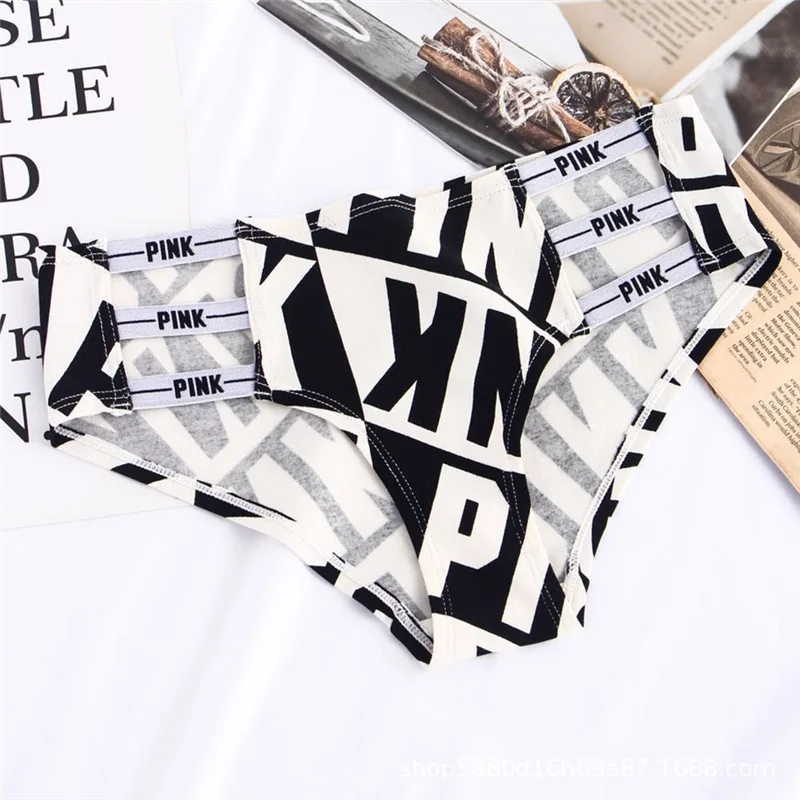 Хлопковые трусы с буквенным принтом тонкие эластичные черные и белые буквами из