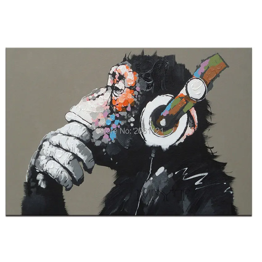 

handmade Funny Couple Monkey Gorilla Orang Painting Special Gift For Parents Lover Canvas Oil Painting GRAY Animal Wall Art