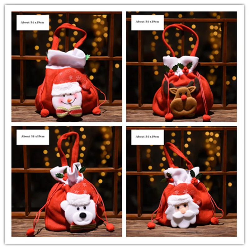 

2PCS Christmas Kids Candy Bags Pouch Cotton Santa Claus Snowmen Xmas Gift Bag Children Bag Drawstring Container Organizer Case