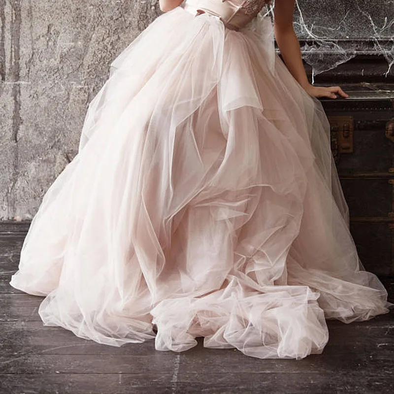 

Powder Pink Lush Ruffles Tulle Ball Gowns Pretty Tulle Skirt For Bridal Photography Women 2021 Tulle Skirts With Ribbon Sash