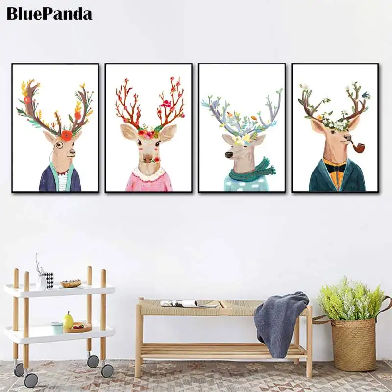 Пятнистого оленя Рождественский абстрактный голова Холст Картина Nordic Дети