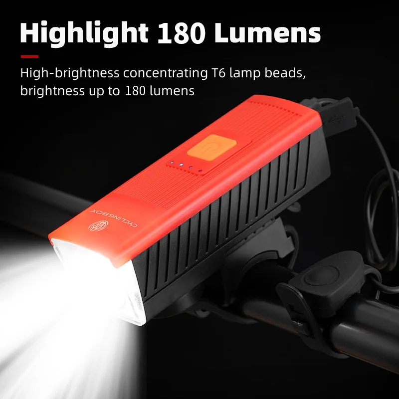 

Велосипесветильник фара с зарядным сигналом, многофункциональный сильный свет для езды на велосипеде, 180 лм, зарядка через USB, аксессуары дл...