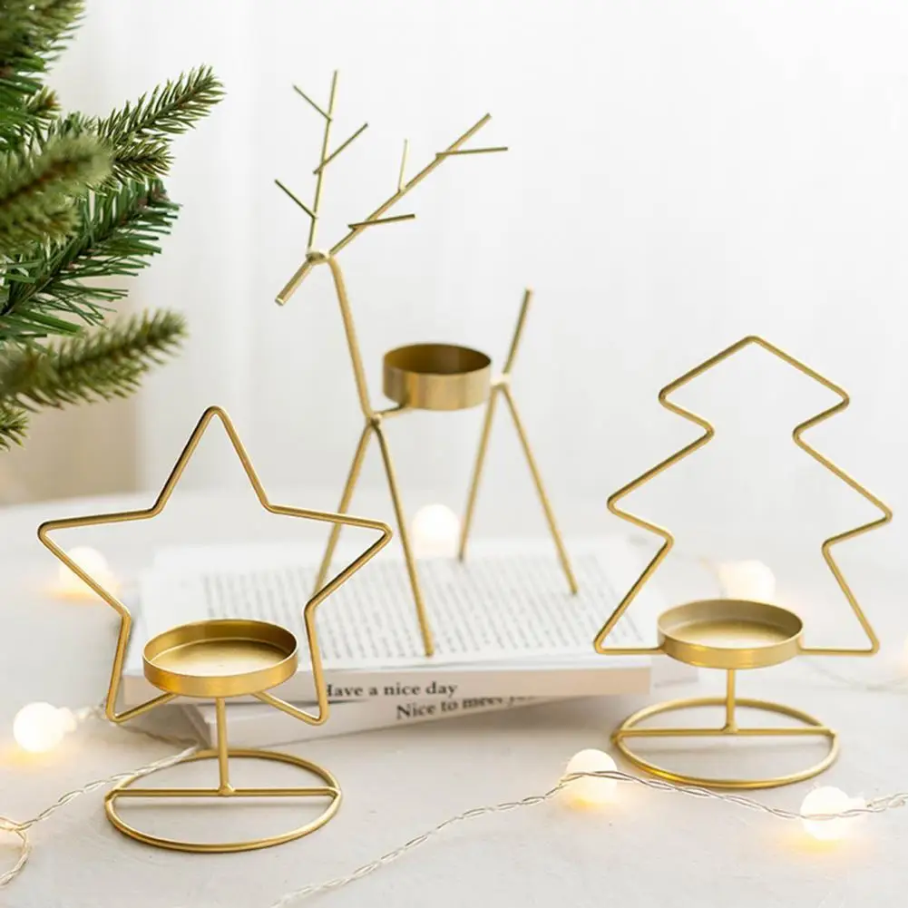 

80%HOTPortable Candle Holder Anti-deform Metal Decorative Pentagram Elf Tree Candlestick for Home