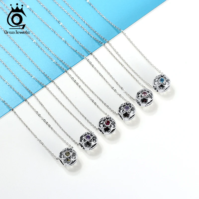 ORSA JEWELS 12 Цветов Lucky Камень Круглые Бусы чистого серебра 925 пробы серебрянная шейка