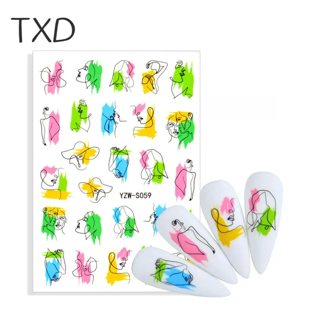 

TXD 1PC Sliders Nail Art Decoration For Nail Sticker Black Abstract Image Accessories DIY Fashion Manicure Sticker Self Adhesive