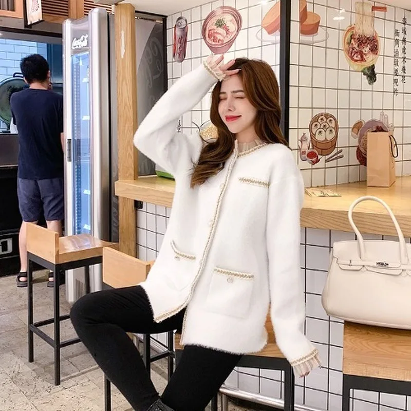 

Autumn and winter new Korean style loose all-match jacket casual foreign style British style white ladies fragrance jacket women