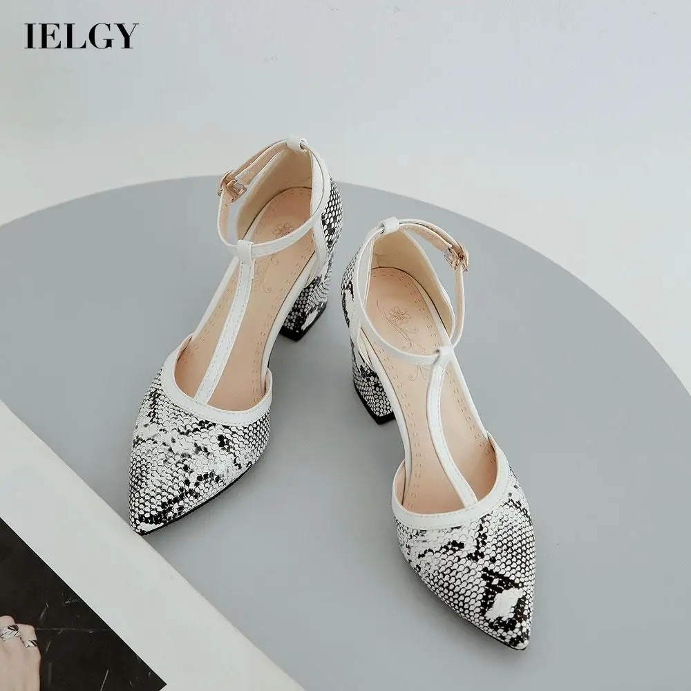 

IELGY больших размеров на толстом среднем каблуке на высоком каблуке под змеиную кожу; Женская обувь с закрытым носком; Женские туфли на все-ма...