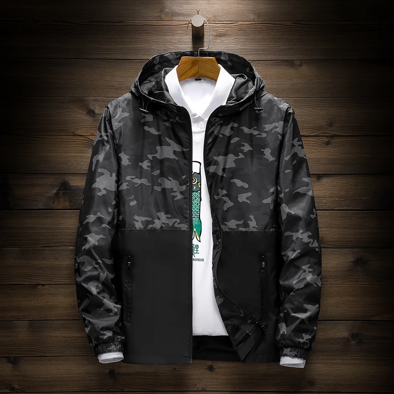 

Windbreaker jacket men's fashion hooded sporting jacket spring and autumn waterproof camouflage military casual jacket man