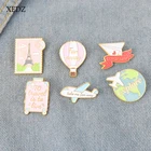 Эмалированная брошь XEDZ в стиле панк с изображением воздушного шара самолета, мультяшный чемодан, земли, башни, бейдж для путешествий, аксессуары для сумок, ювелирные изделия, подарки