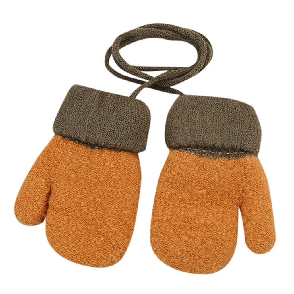 Детские вязаные перчатки для мальчиков и девочек Зимний милый твердый подвесной