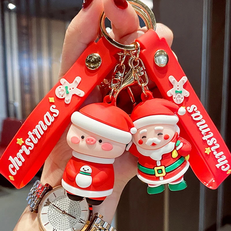 

New Year 2022 Christmas Santa Claus Keychain Soft Rubber Doll KeyRing Chain Bag Small Pendant Gift Keychain For Car Keys