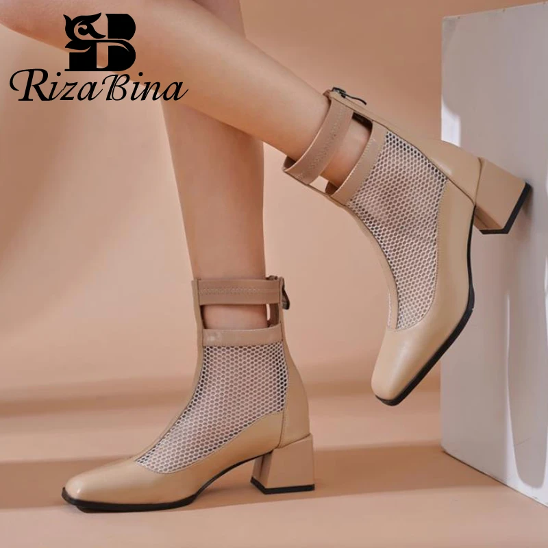 

RIZABINA Size 33-40 Women Summer Sandals Real Leather Thick Heel Ankle Sandals Women Summer Party Women Shoes Footwear
