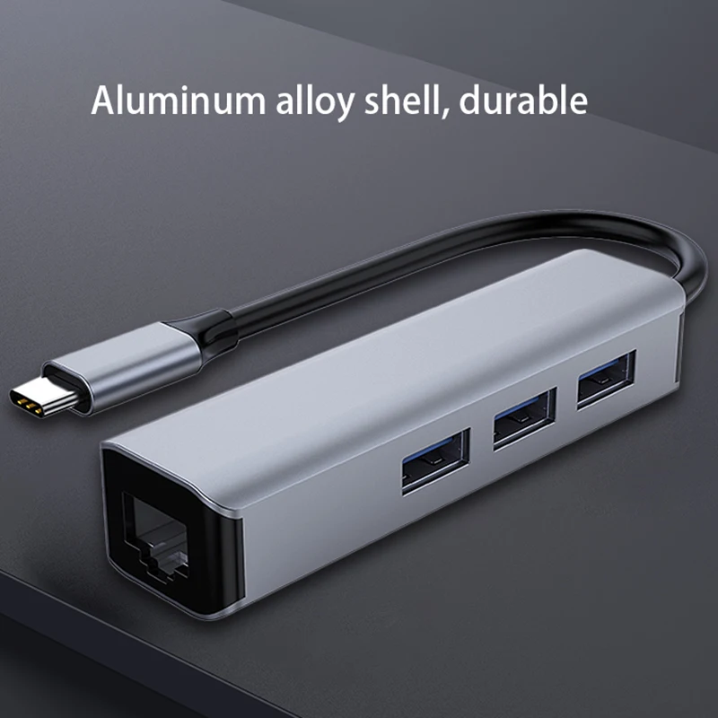 

Type-C 4 in 1 Hub, Type-C to Gigabit Network Interface + 3 USB3.0 Port Hub Expanders