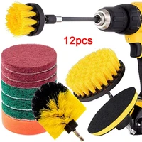 12pcsset electric scrubber brush drill brush set nylon brush brush bathroom drill for carpet glass car tires brush yellow