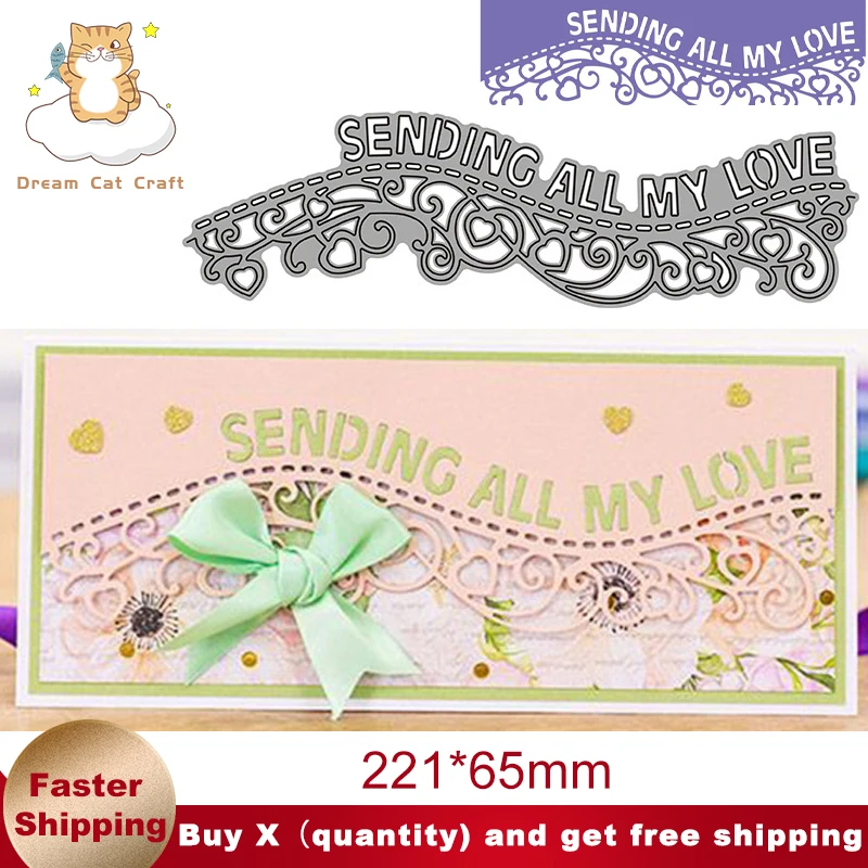 

Sending All My Love Lace Die Metal Cutting Dies Cut Mold Card Scrapbook Paper Knife Mould Blade Punch DIY Handicrafts 2022