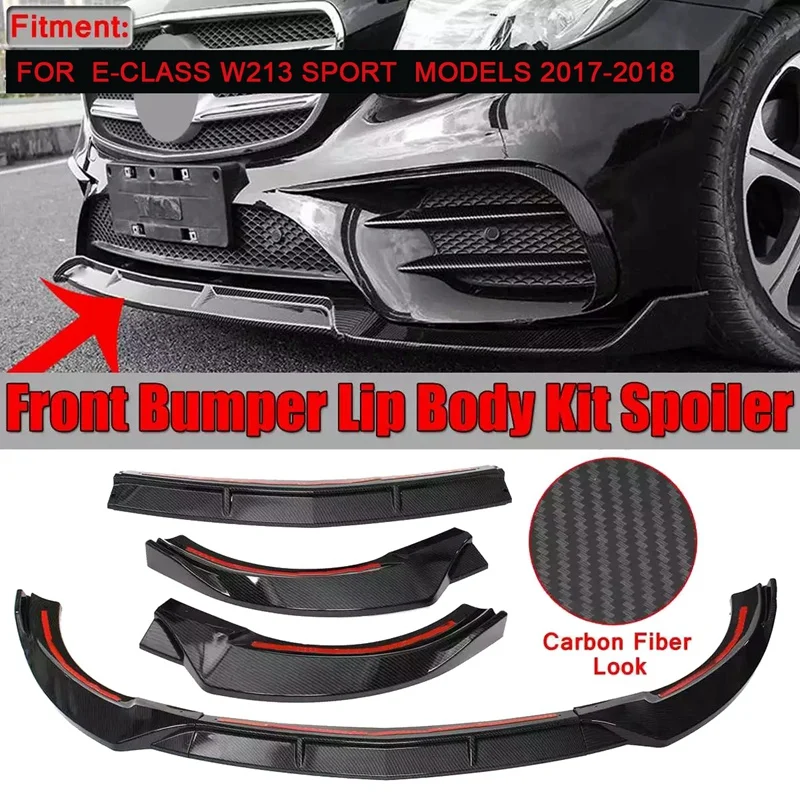 

3Pcs Carbon Fiber Car Front Bumper Spoiler Lip Splitter for Mercedes Benz E-Cl W213 E200 E300 E320 17-18 Sport