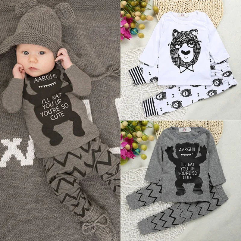 

2021 2pcs Spring And Autumn Baby Boy Set Children Causal Printing T-shirt + Pant Baby Boys Suits Kids Clothes sets