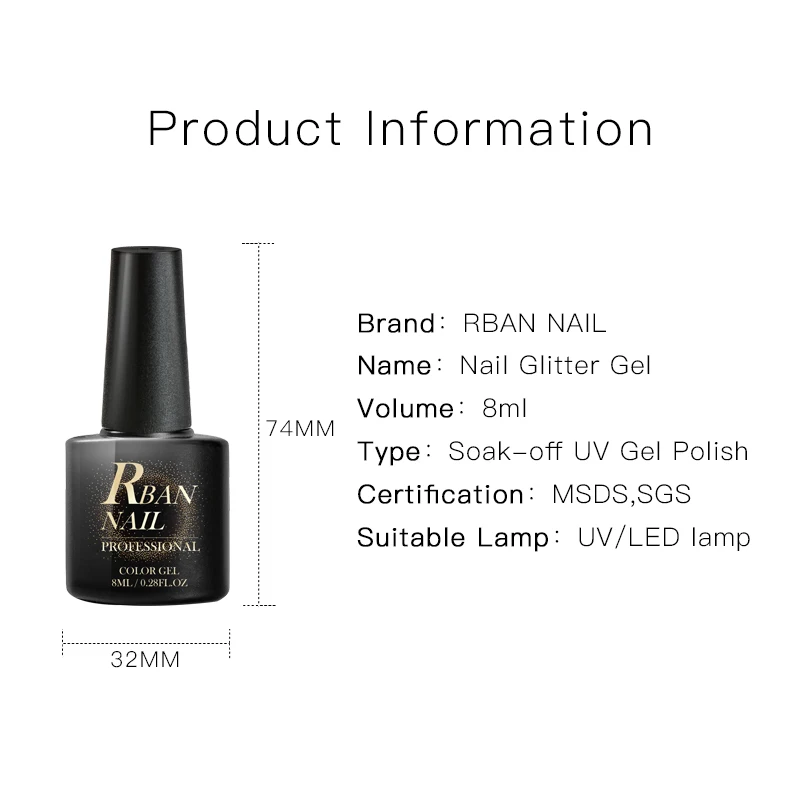 Лазерная фотолампа RBAN NAIL 8 мл блестящая долговечный полуперманентный Гель-лак