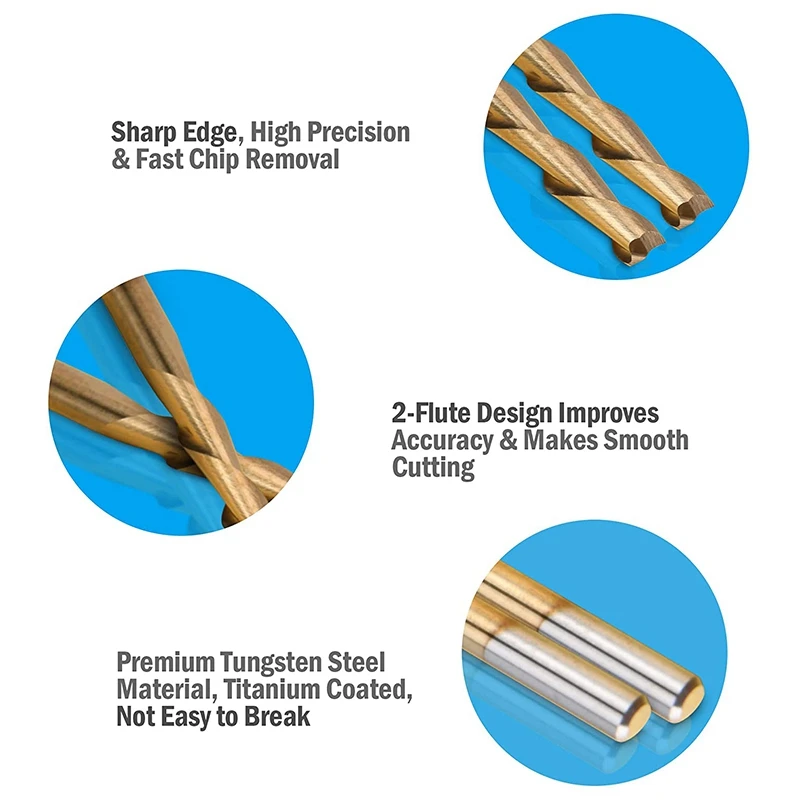 

10Pcs CNC Router Bits Spiral End Mill Titanium Coated 2 Flute Milling Cutter 17mm for MDF Acrylic Wood PVC Hardwood