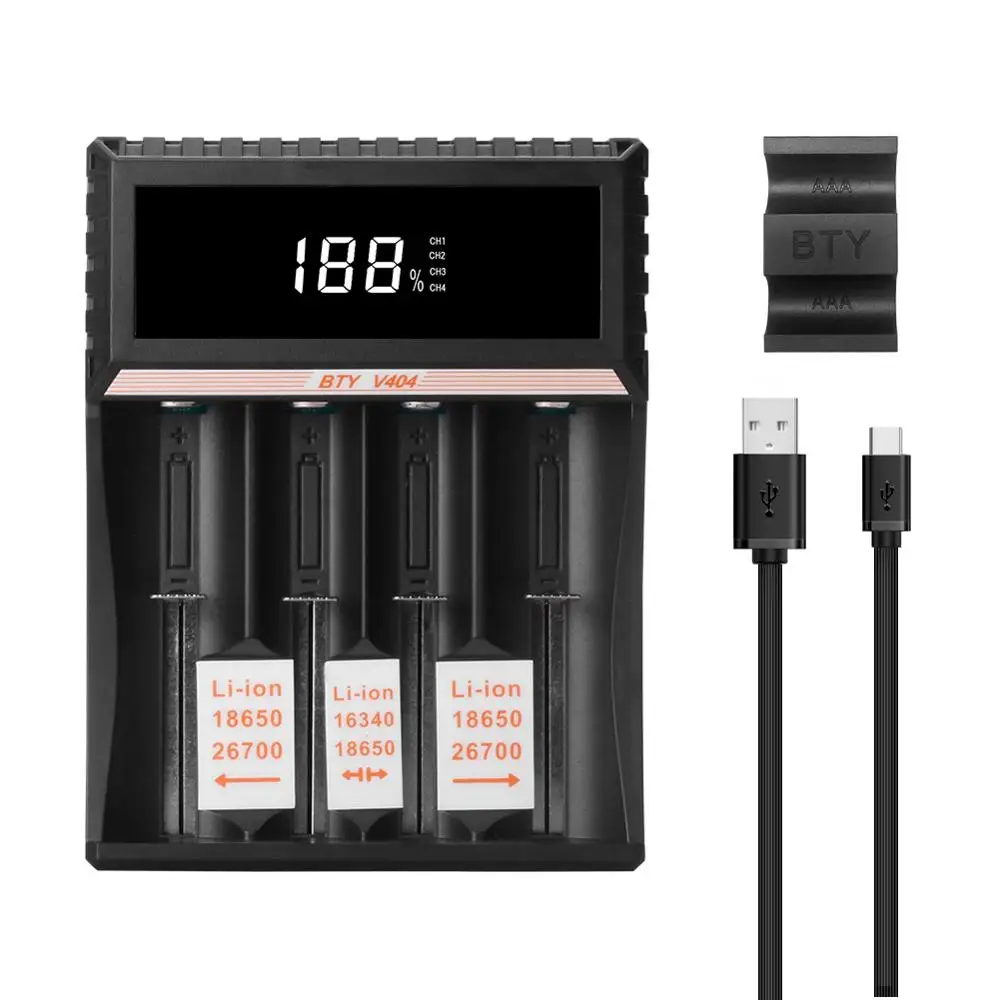 BTY V404 4 лота смарт зарядное устройство для Li ion/IMR/INR/ICR/LiFePO4 10340 26500 26650 CR143 2 литиевая