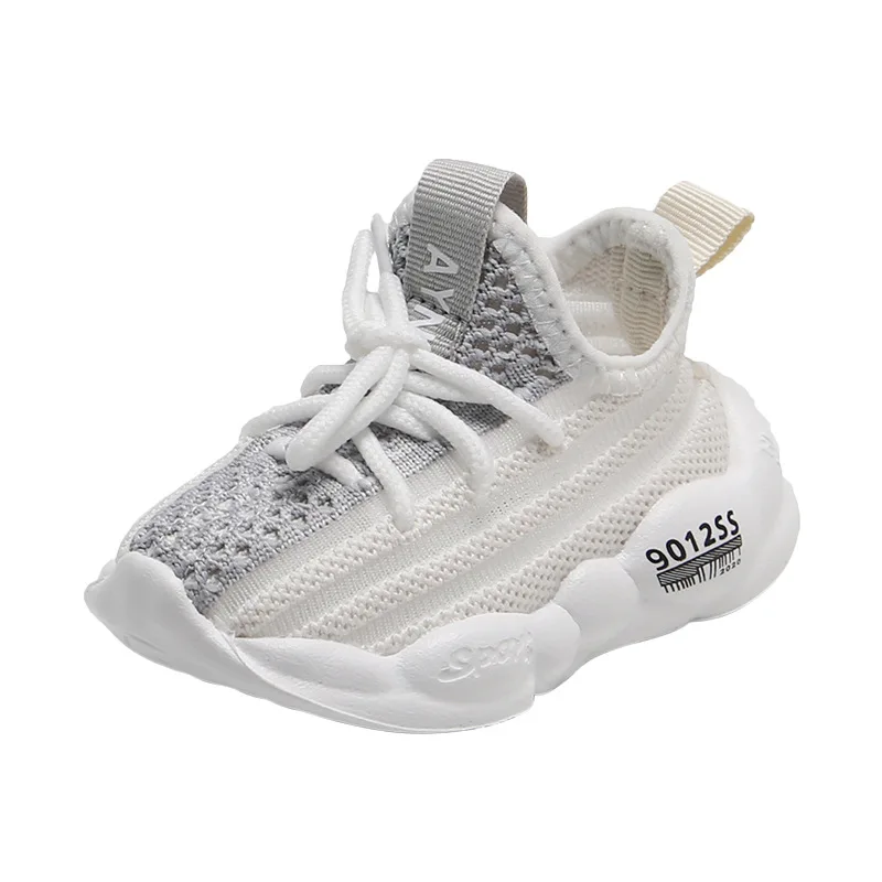 Кроссовки детские летние без шнуровки дышащие сетчатые вязаные розовые желтые