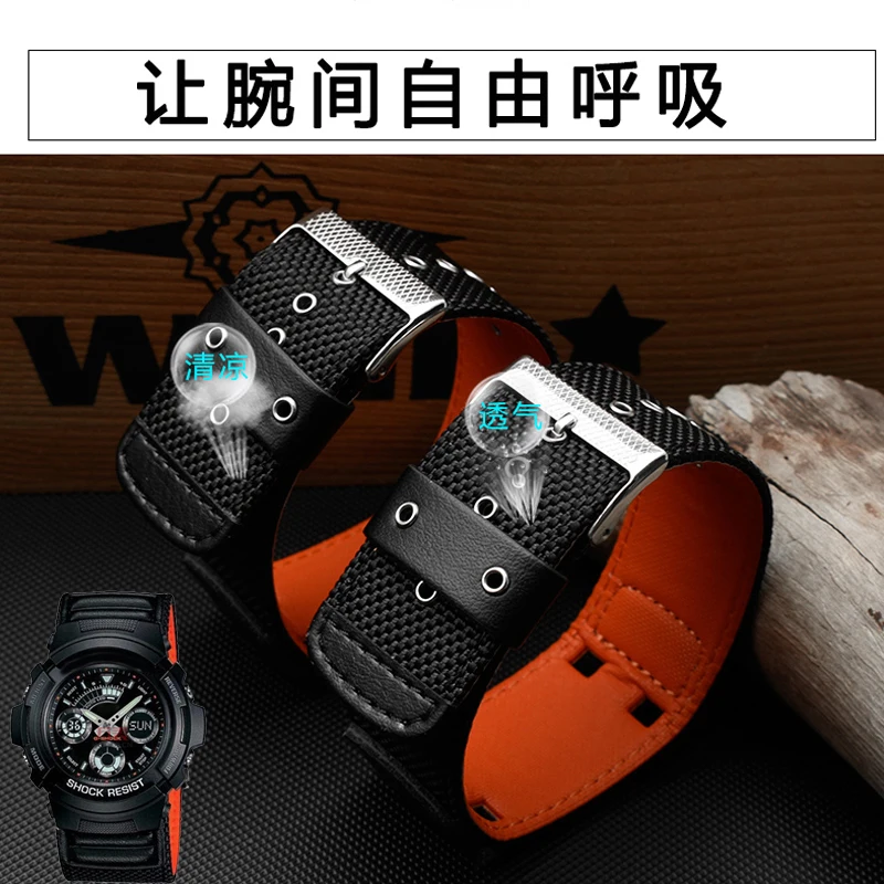 For Casio Watch Strap AW-591MS AW-590 AWG-M100/101G-300 Nylon Watchband 16mm