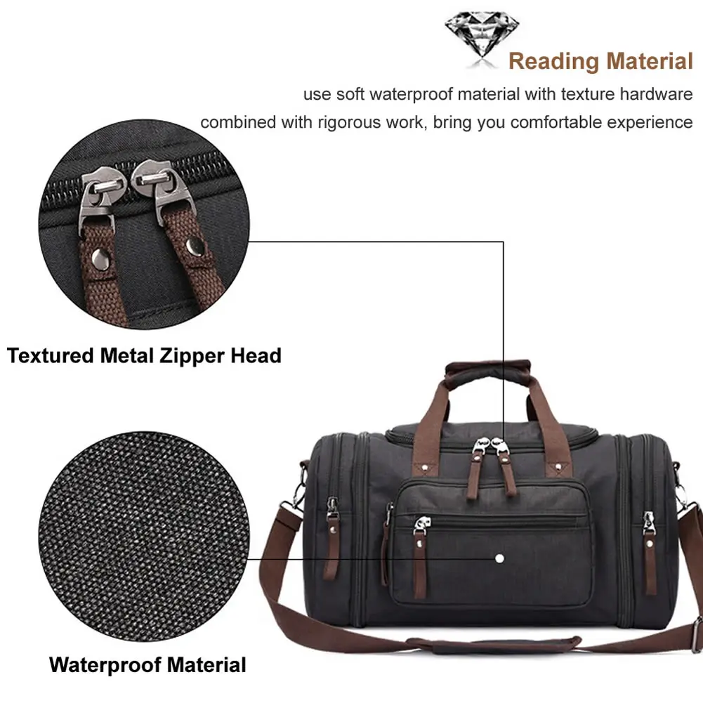 GNWXY Large Capacity Canvas Travel Bags High-end Quality Men Travel Weekend bag Overnight Duffel Bag Carry on Luggage bags