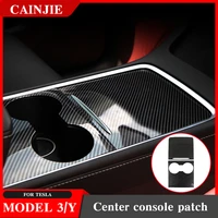 new model y center console sticker for tesla model 3 2021 accessories carbon fiber abs patch model three