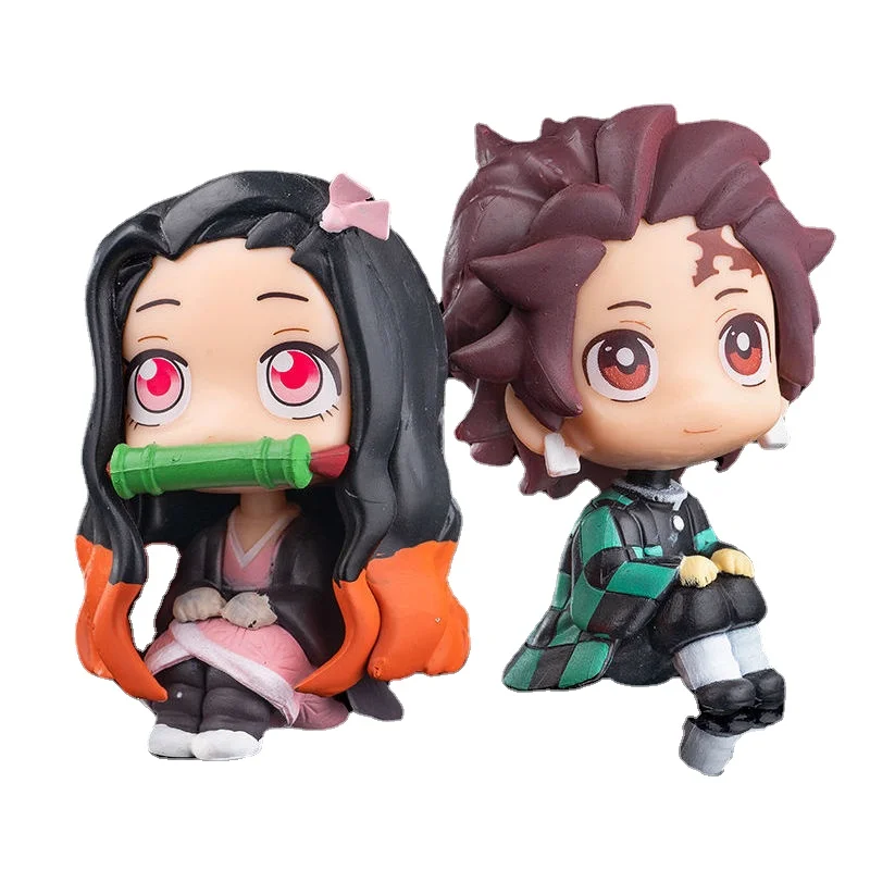 

10cm Anime Demon Slayer Kimetsu no Yaiba figure Sitting posture Cute Kamado Tanjirou Action Figure Kamado NezukoPVC Model Toys