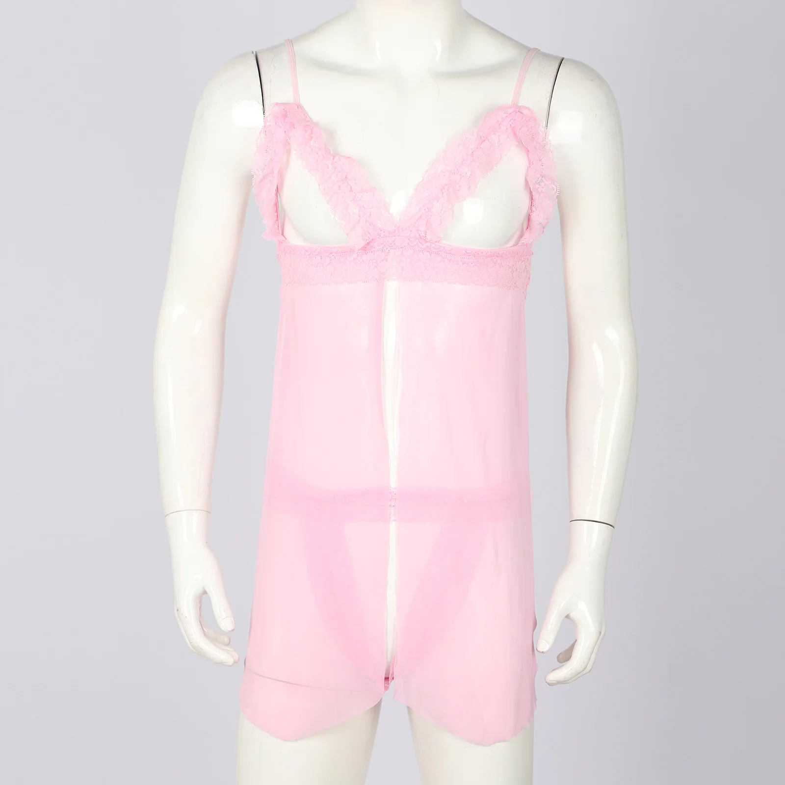 Мужская кружевная ночная сорочка из двух предметов с разрезом спереди и