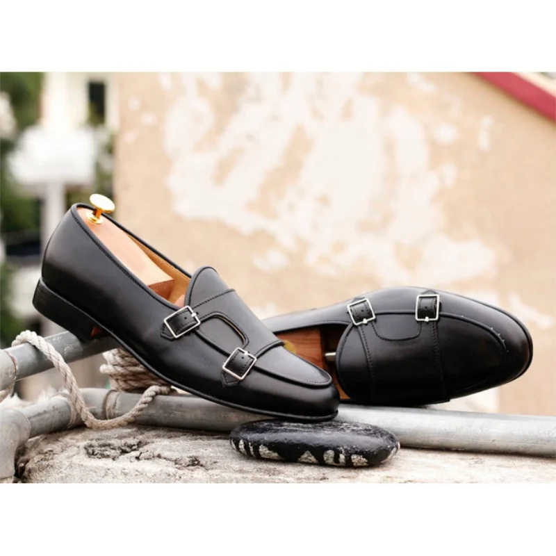 

Men's PU Classic Fashion Daily Business Casual Black Round Toe Double Buckle Monk Shoes Low Heel Comfortable Shoes ZZ171