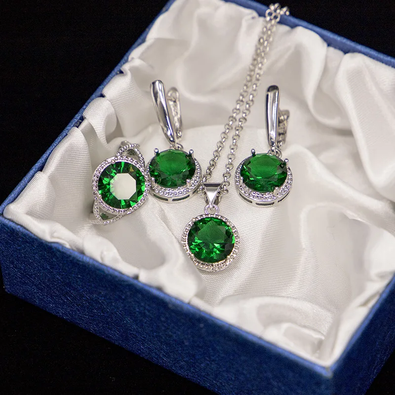 

Ladies Jewelry Emerald Necklace Earrings Ring Four Piece Set Exquisite African Jewelry Three Piece Set Elegant Women's Jewelry S