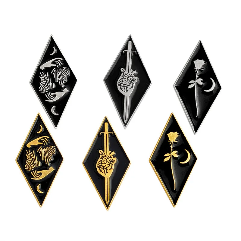 Модный меч сердце лацкан булавка женский значок черный розовый цветок дизайн