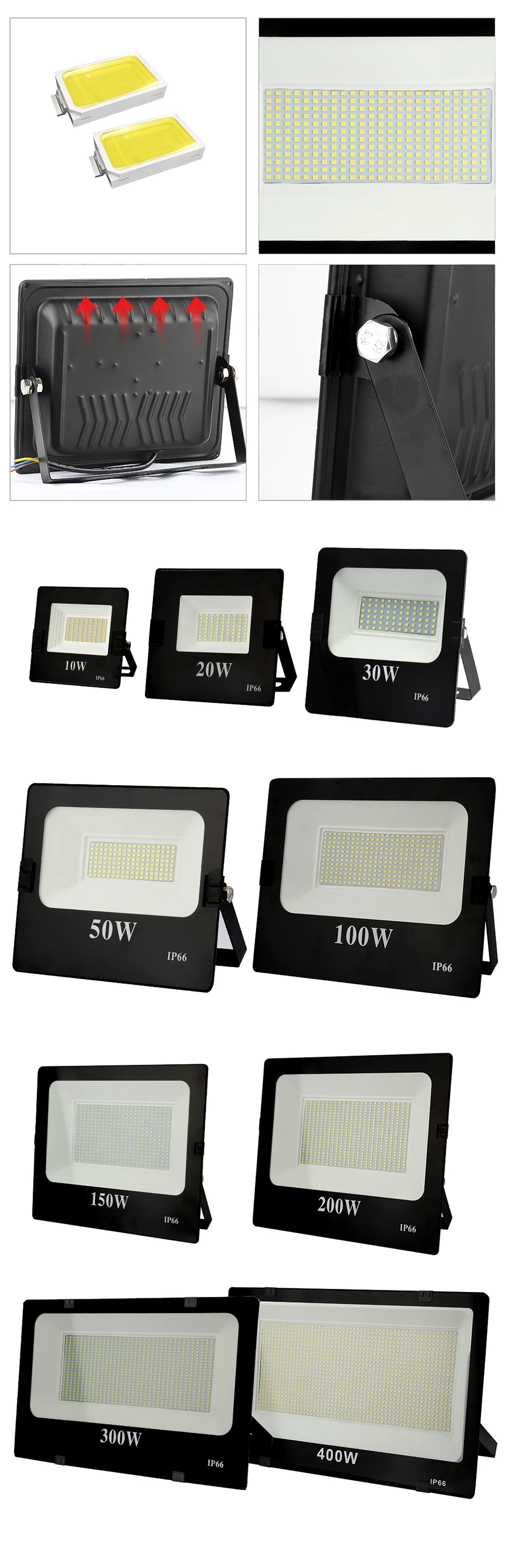 1 шт. ac220v 10 Вт 20W50W 100 Вт 200 Вт 300 Вт 400 Вт Светодиодный прожектор Точечный светильник SMD IP66 для ночного строительства парковка для внутреннего/наружного освещения