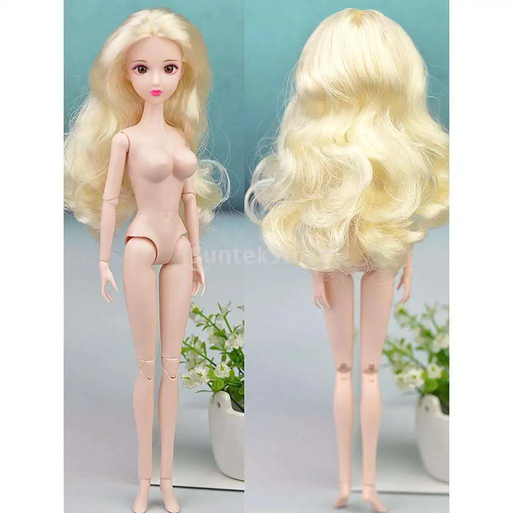 

1/6 BJD Doll Body Model Woman with Golden Hair, 3D Eyes for