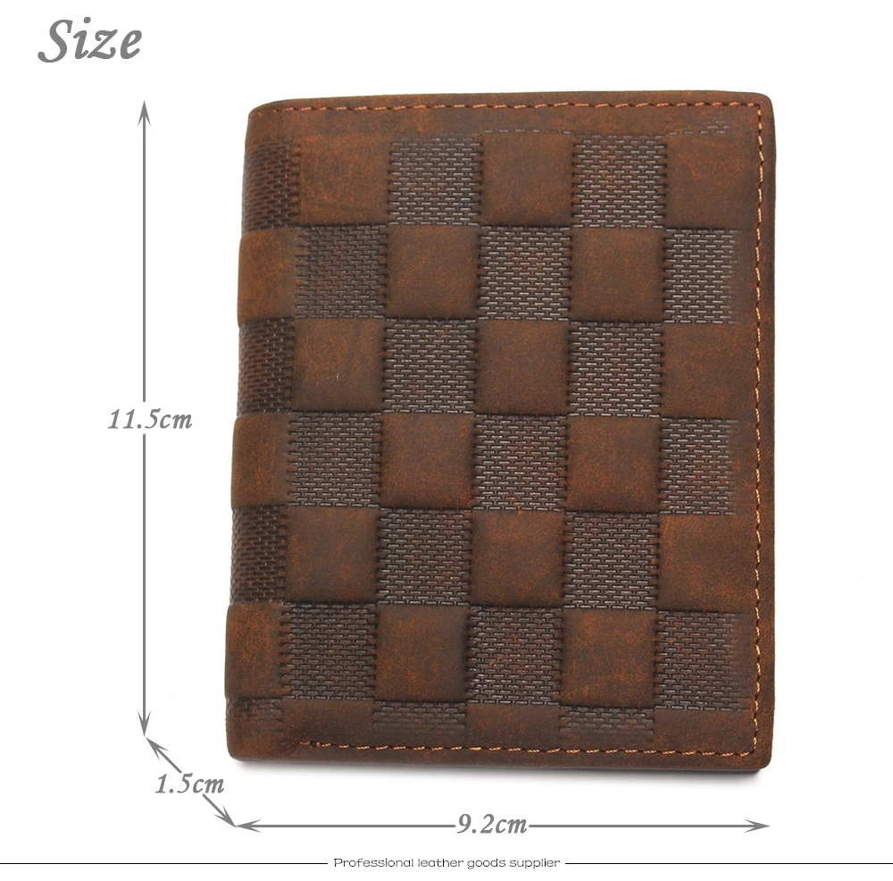 Crazy Horse Leather Men's Top Layer Leather Lattice Wallet Business Real Leather Luxury And Classical Design Mens Small Wallet