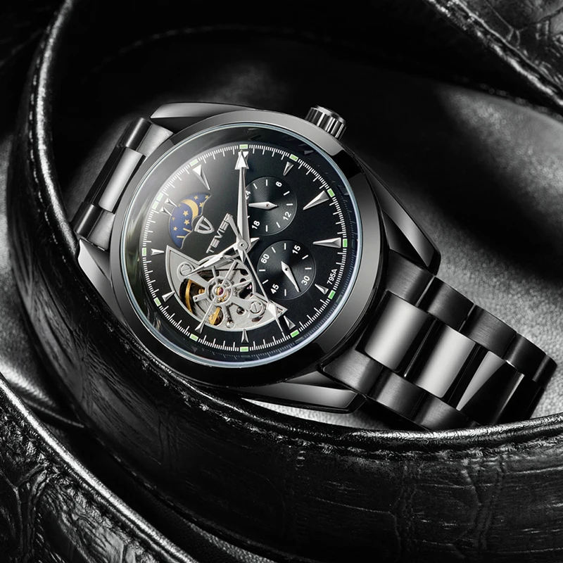 TEVISE автоматические часы Tourbillon механические часы мужские часы деловые наручные часы Мужские часы со скелетом montre homme